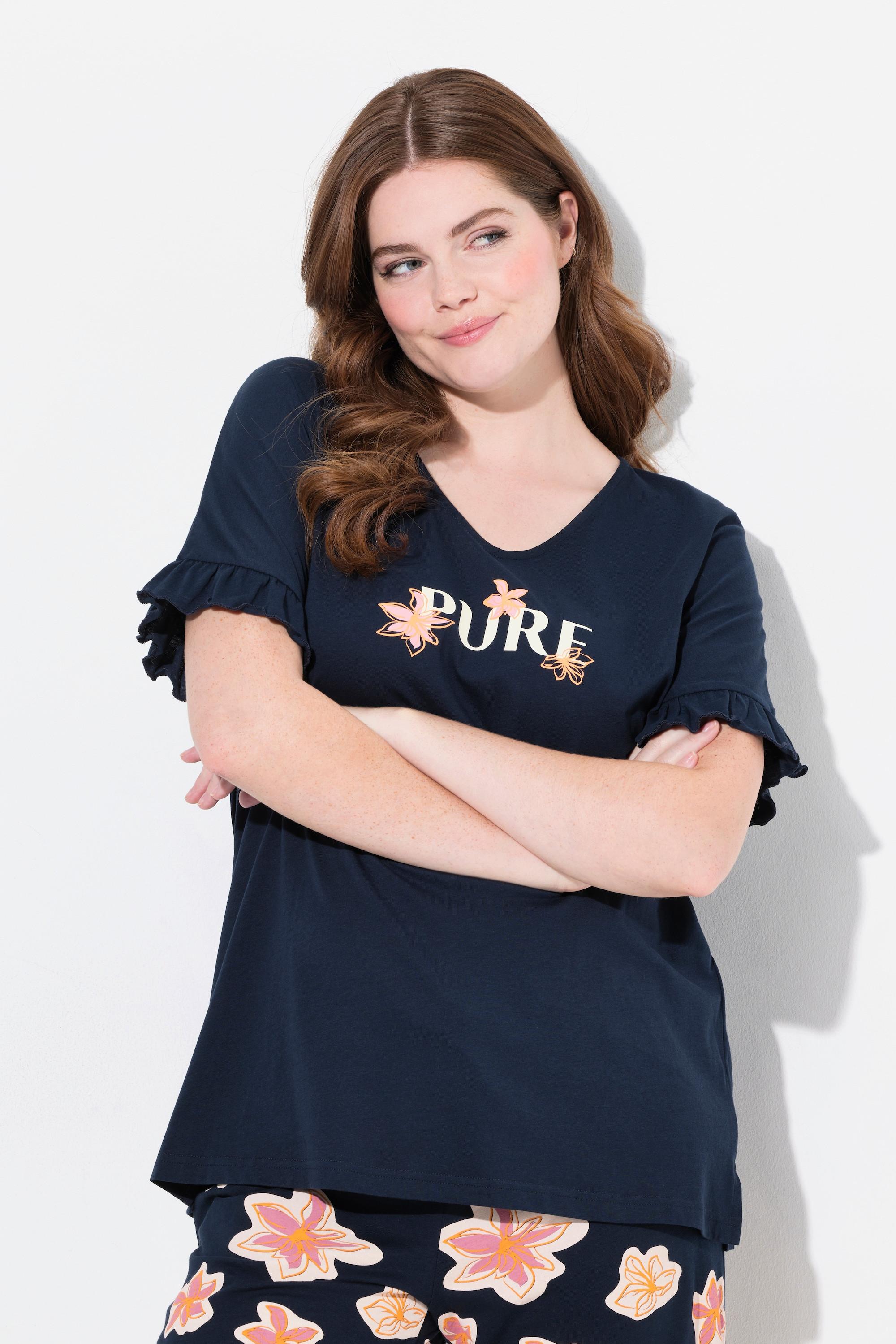 Ulla Popken Pure Scollo a V Manica ad Aletta Maglia Pigiama  