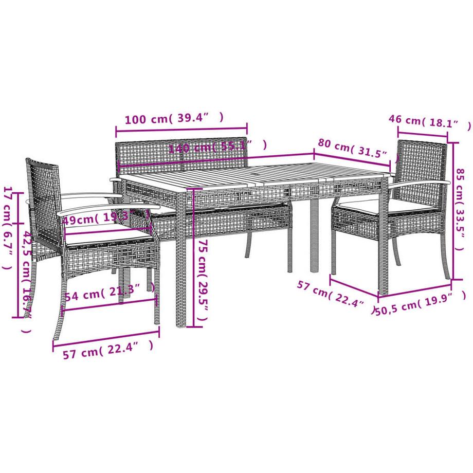 VidaXL Ensemble de salle à manger de jardin rotin synthétique  