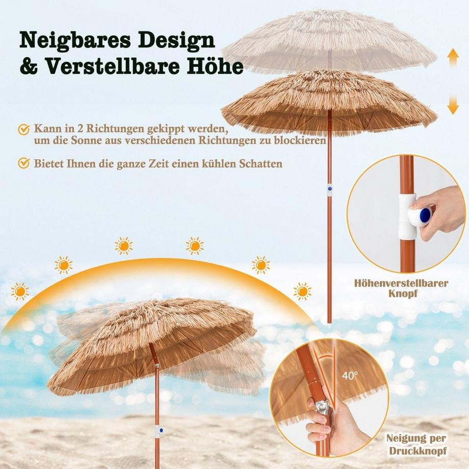 Northix Hawaiianischer Strandschirm mit Tragetasche & Neigbarem Design Tischschirm 175 cm  