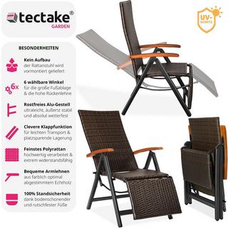 Tectake Sedia in rattan Brisbane pieghevole con telaio in alluminio e poggiapiedi  