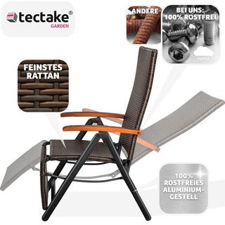 Tectake Sedia in rattan Brisbane pieghevole con telaio in alluminio e poggiapiedi  