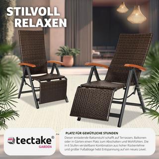 Tectake Sedia in rattan Brisbane pieghevole con telaio in alluminio e poggiapiedi  