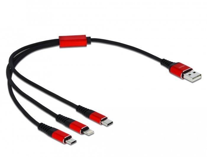 DeLock  85891 cavo USB 0,3 m USB 2.0 USB A USB C/Micro-USB B/Lightning Nero, Rosso 