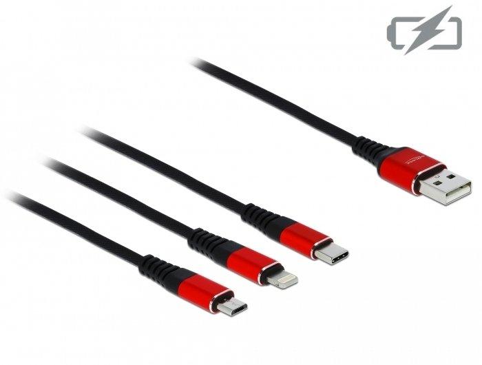 DeLock  85891 cavo USB 0,3 m USB 2.0 USB A USB C/Micro-USB B/Lightning Nero, Rosso 