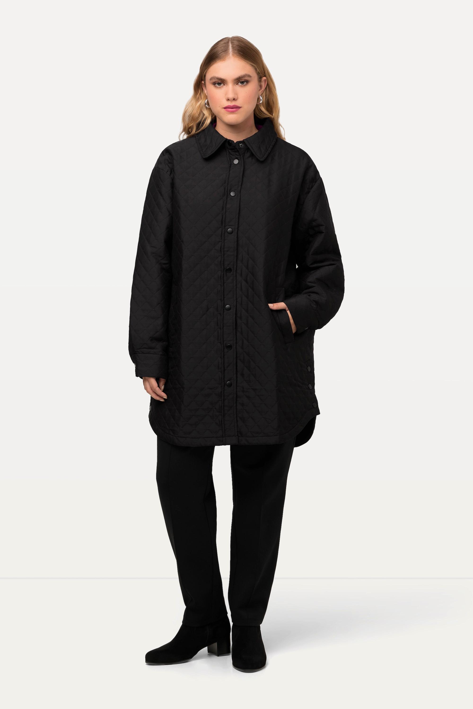 Ulla Popken  Stepp-Overshirt, Druckknöpfe, Hemdkragen, Langarm 