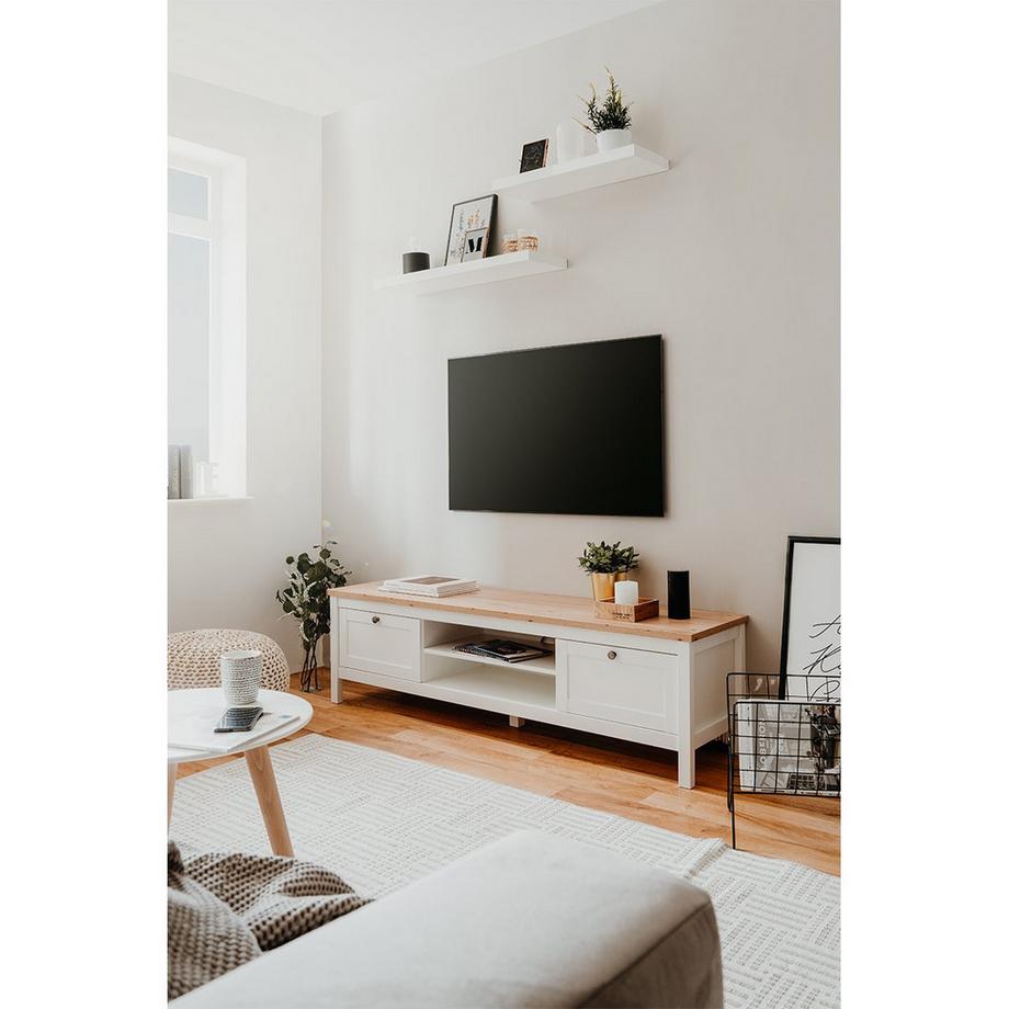 Calicosy TV-Möbel mit 2 Schubladen L160 cm - Dekor Weiß - Bergen  