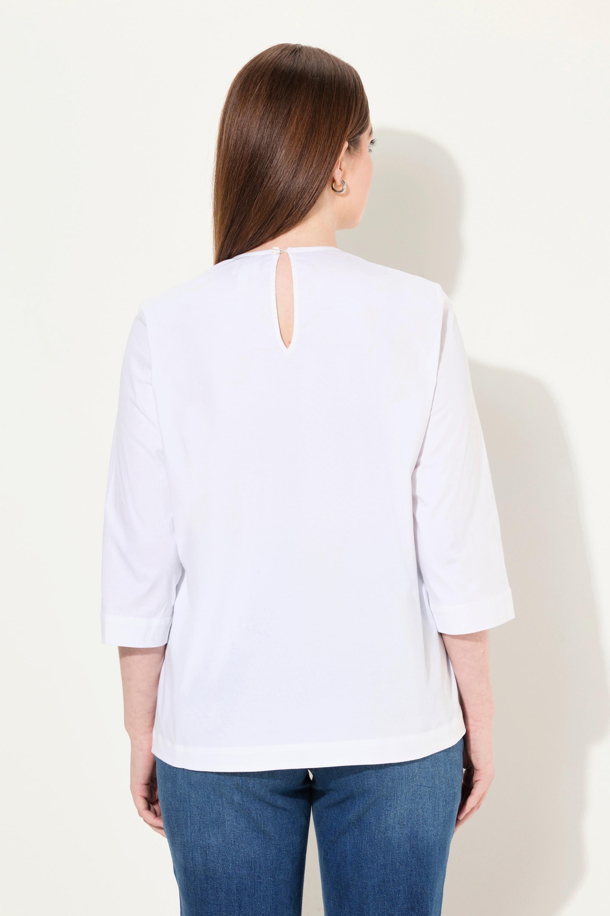 Ulla Popken  Bluse, Volant, A-Linie, Rundhals, 3/4-Arm, Biobaumwolle 