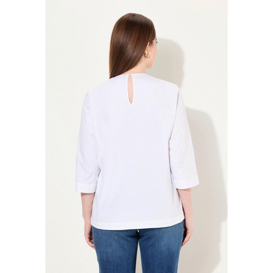 Ulla Popken Volant A-Linie Rundhals 3/4 Arm Bluse  