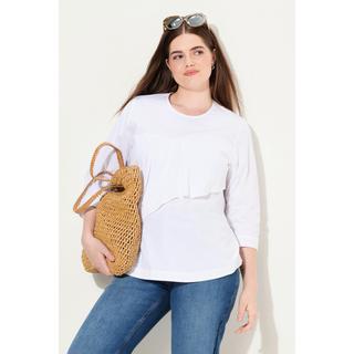 Ulla Popken  Blusa dal taglio svasato in cotone biologico con volant, scollo a girocollo e maniche a 3/4 