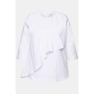 Ulla Popken  Bluse, Volant, A-Linie, Rundhals, 3/4-Arm, Biobaumwolle 