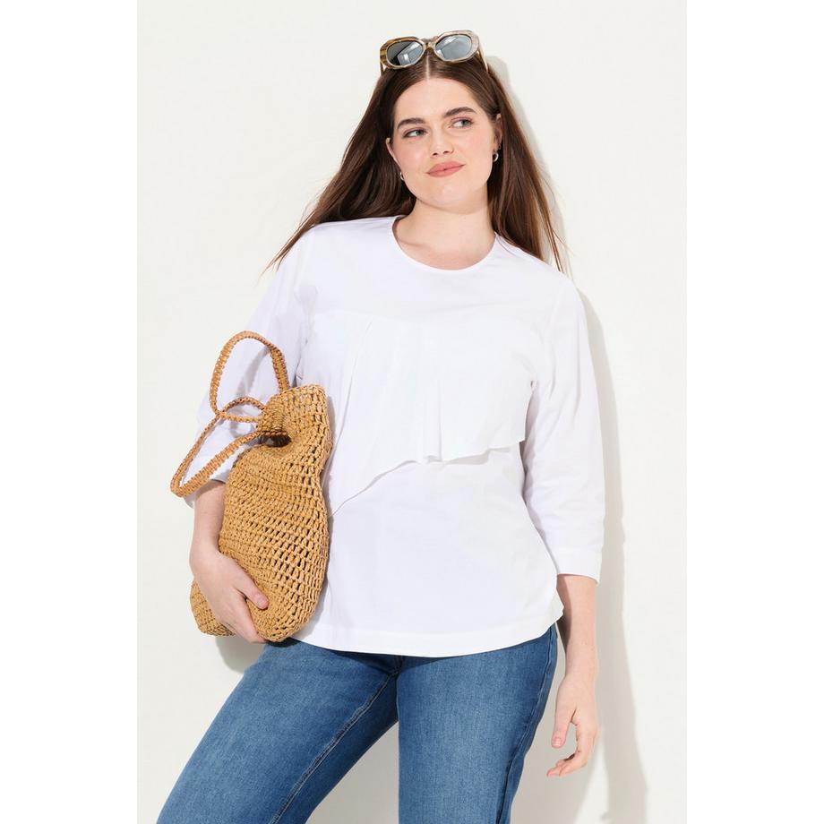 Ulla Popken Volant A-Linie Rundhals 3/4 Arm Bluse  