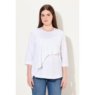 Ulla Popken  Blusa dal taglio svasato in cotone biologico con volant, scollo a girocollo e maniche a 3/4 