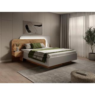 Vente-unique Letto con comodini 160 x 200 cm Con LED  Naturale e Bianco + Rete a doghe + Materasso  - DESADO  