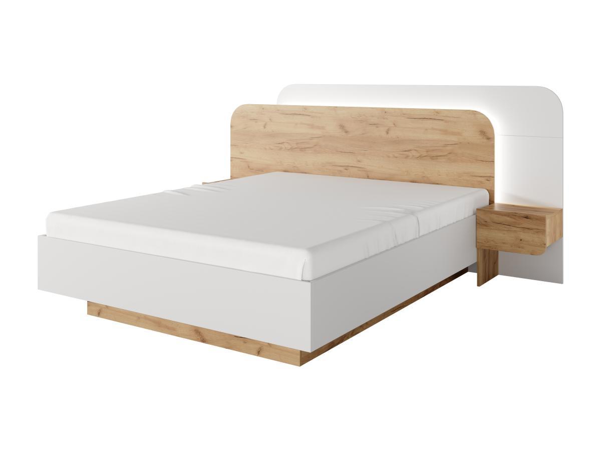 Vente-unique Letto con comodini 160 x 200 cm Con LED  Naturale e Bianco + Rete a doghe + Materasso  - DESADO  
