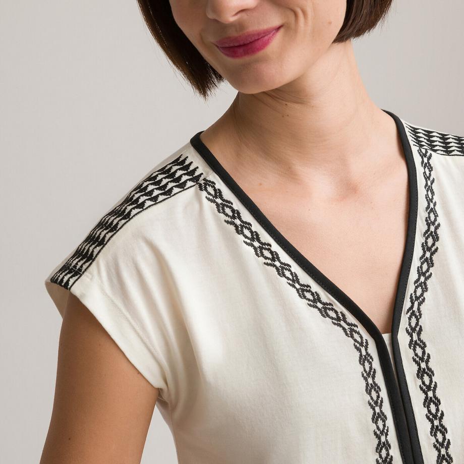 La Redoute Collections T-shirt ricamata scollo a V  