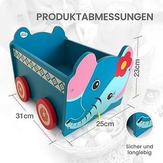 Activity-board  Spielzeugkiste aus Holz Elefant | 2-in-1-Zugwagen & Aufbewahrungsbox auf Rädern für Kinderzimmer / 