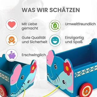 Activity-board  Spielzeugkiste aus Holz Elefant | 2-in-1-Zugwagen & Aufbewahrungsbox auf Rädern für Kinderzimmer / 