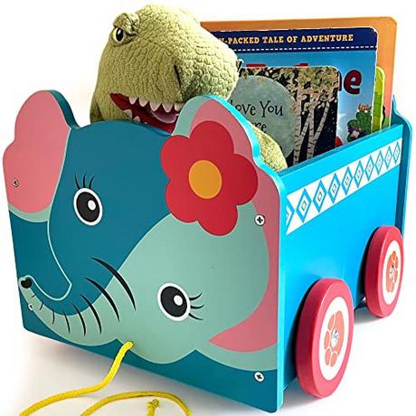 Activity-board  Spielzeugkiste aus Holz Elefant | 2-in-1-Zugwagen & Aufbewahrungsbox auf Rädern für Kinderzimmer / 