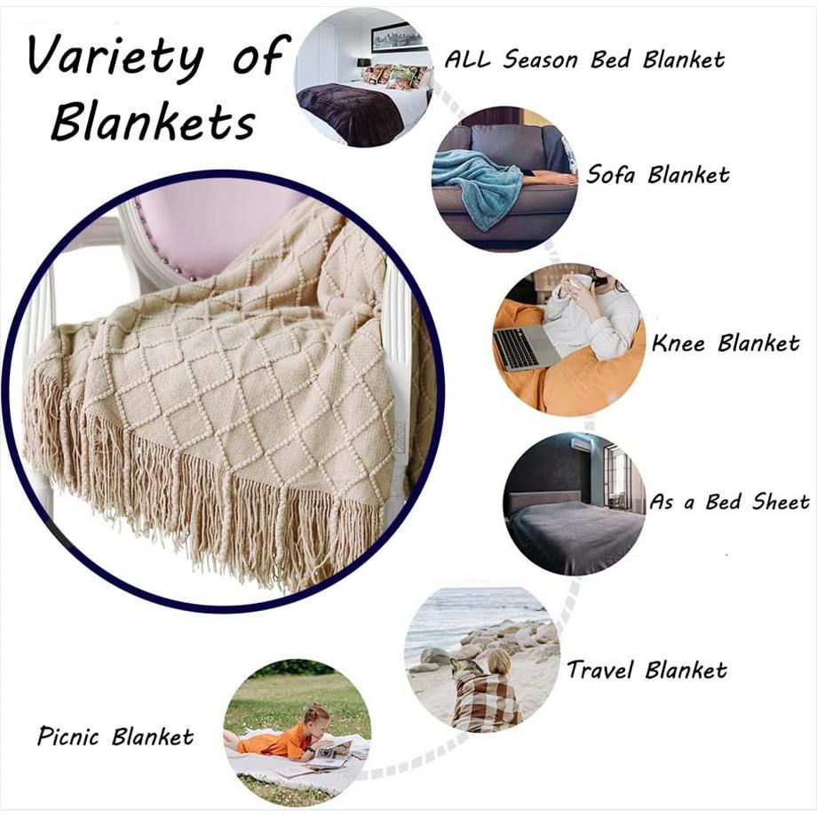 Alopini Weiche Strick Wolldecke mit Quasten  