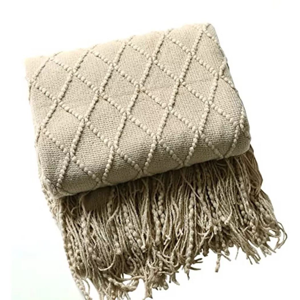 Alopini - Living Blanket Soft Knit Wool Blanket Tassel Cuddle Blanket Sofa Blanket Sleep Blanket, Weiche Strick Wolldecke mit Quasten, Onesize, Beige