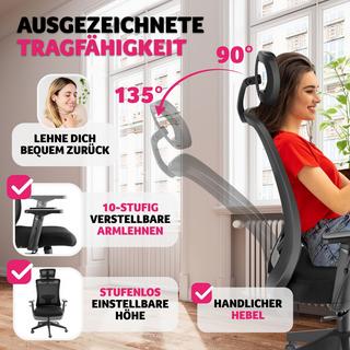 Tectake Bürostuhl Phoibe ergonomisch mit verstellbarer Kopfstütze  