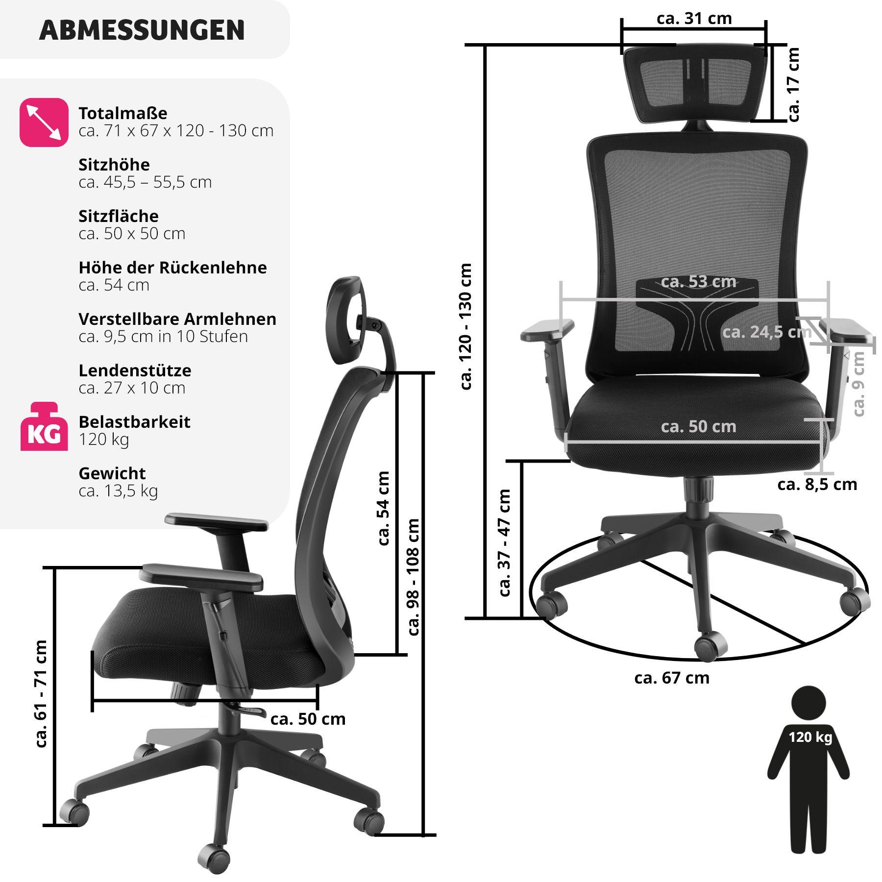 Tectake Sedia da ufficio Phoibe ergonomica con poggiatesta regolabile  