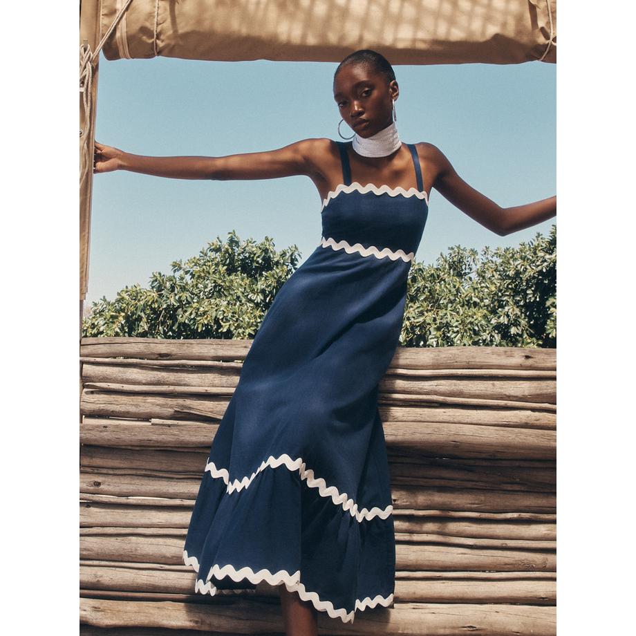 APRICOT Baumwoll Midaxi Kleid mit Ripsbandbesatz  