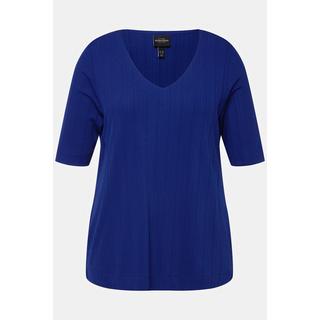 Ulla Popken  Maglia in tessuto fluente con texture a costine, scollo a V e mezze maniche 