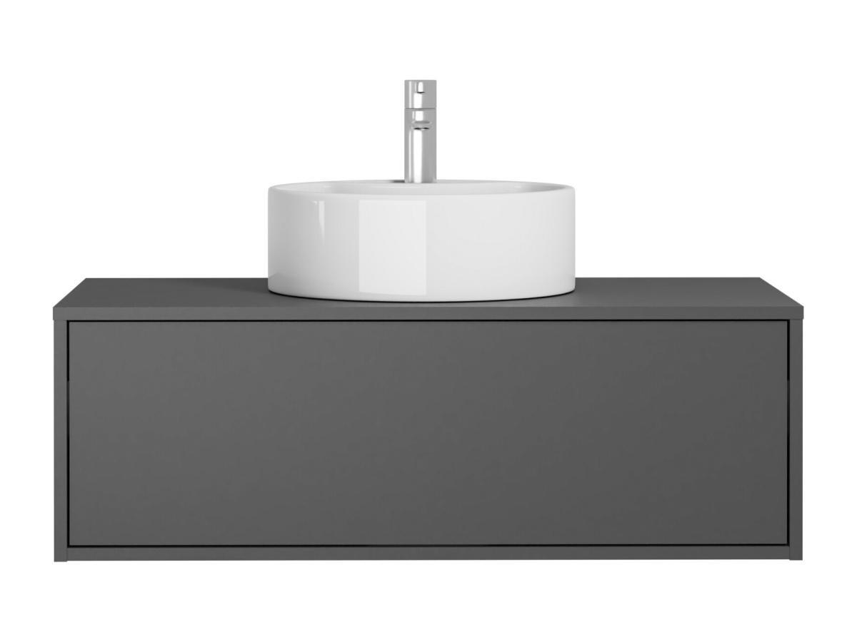 Vente-unique Mobile per bagno sospeso con lavabo singolo tondo 94 cm Antracite - TEANA II  