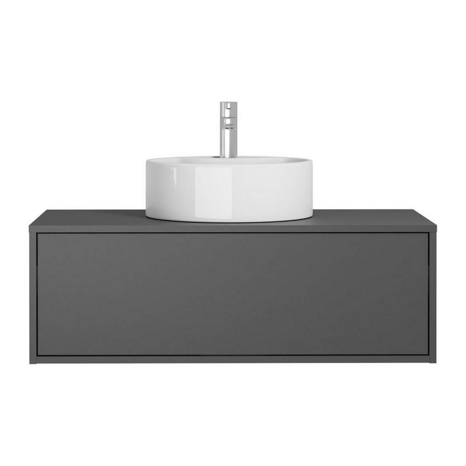 Vente-unique Mobile per bagno sospeso con lavabo singolo tondo 94 cm Antracite - TEANA II  