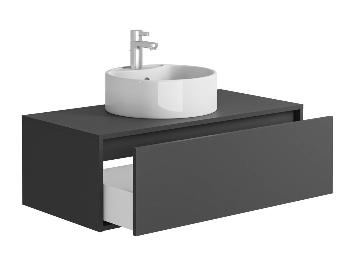 Vente-unique Meuble de salle de bain suspendu gris anthracite avec simple vasque ronde - 94 cm - TEANA II  