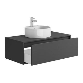 Vente-unique Meuble de salle de bain suspendu gris anthracite avec simple vasque ronde - 94 cm - TEANA II  