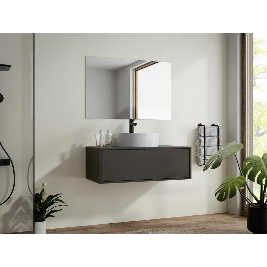 Vente-unique Mobile per bagno sospeso con lavabo singolo tondo 94 cm Antracite - TEANA II  
