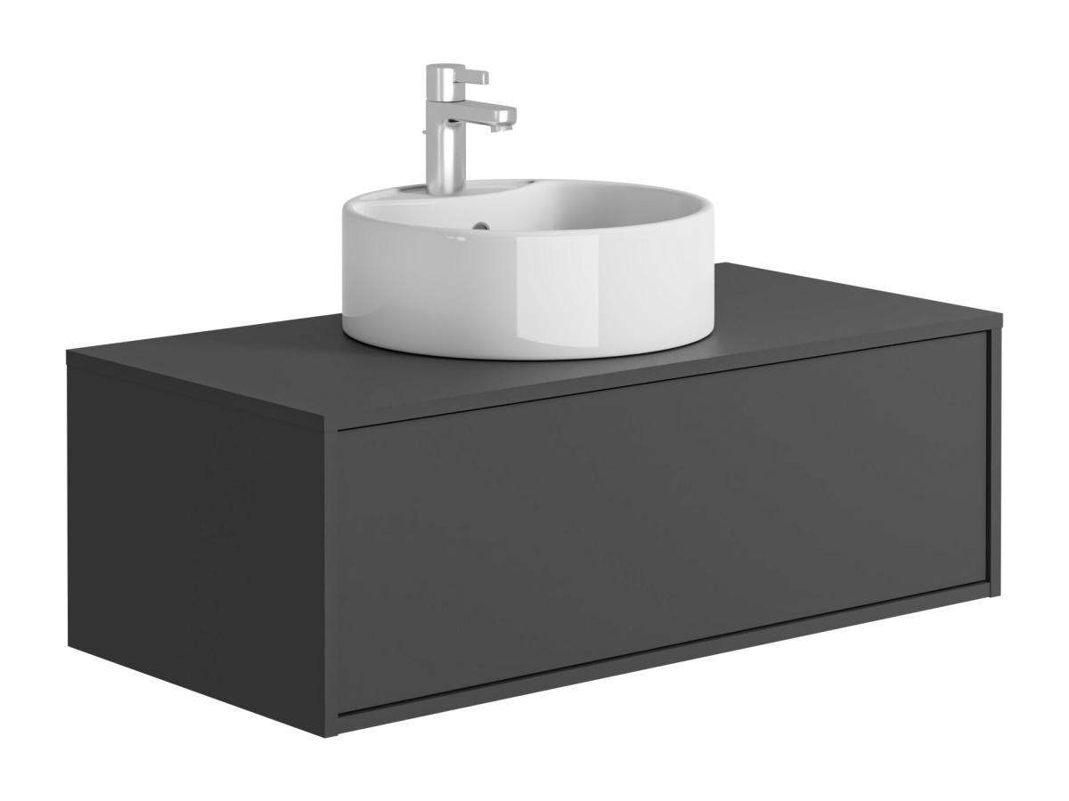 Vente-unique Meuble de salle de bain suspendu gris anthracite avec simple vasque ronde - 94 cm - TEANA II  