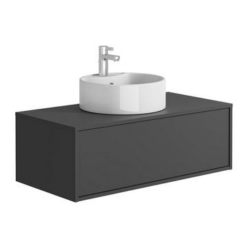 Meuble de salle de bain suspendu gris anthracite avec simple vasque ronde - 94 cm - TEANA II