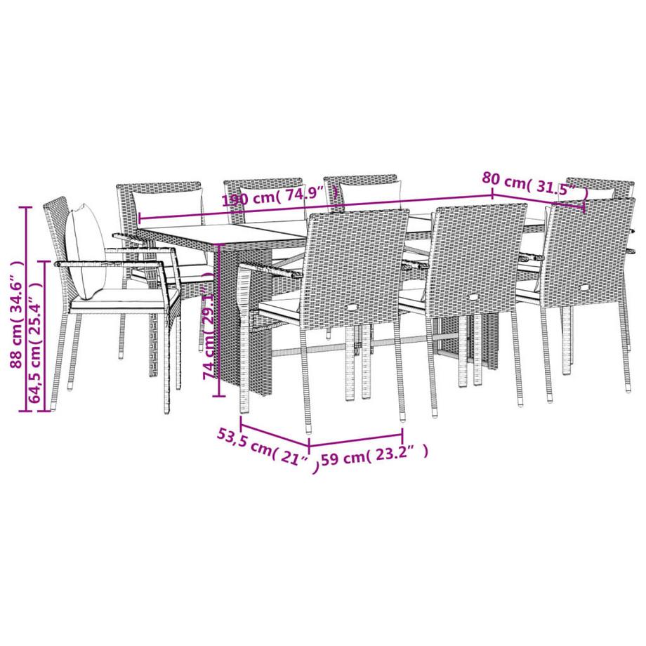 VidaXL set da pranzo da giardino Polirattan  