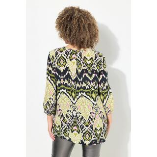 Ulla Popken Chemise Smockée Ligne A Col Rond Manches 3/4 Crêpe  