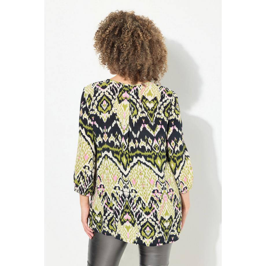 Ulla Popken Smokbluse A-Linie Rundhals 3/4 Arm Krepp  