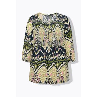 Ulla Popken Chemise Smockée Ligne A Col Rond Manches 3/4 Crêpe  