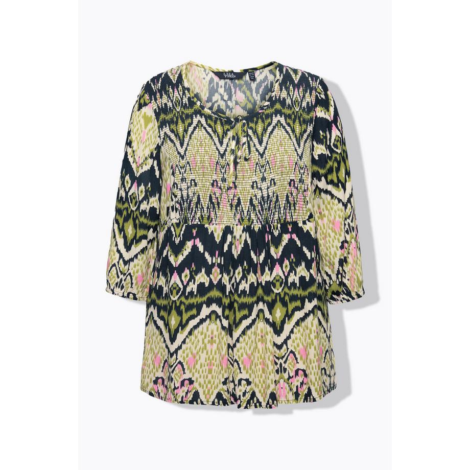 Ulla Popken Smokbluse A-Linie Rundhals 3/4 Arm Krepp  