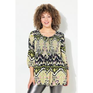 Ulla Popken Chemise Smockée Ligne A Col Rond Manches 3/4 Crêpe  