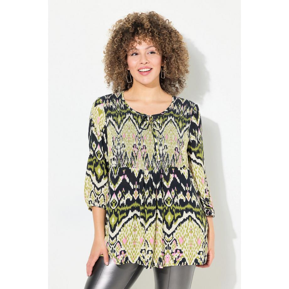 Ulla Popken Smokbluse A-Linie Rundhals 3/4 Arm Krepp  