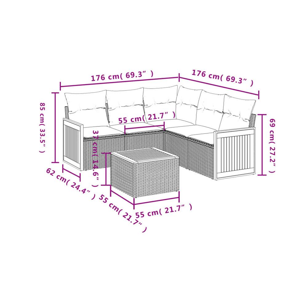 VidaXL set divano da giardino Polirattan  