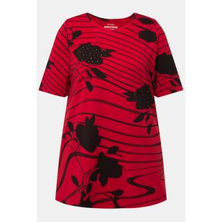 Ulla Popken  T-shirt dal taglio svasato in cotone Pima con scollo a girocollo e mezze maniche 