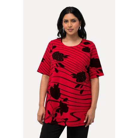 Ulla Popken  T-shirt dal taglio svasato in cotone Pima con scollo a girocollo e mezze maniche 