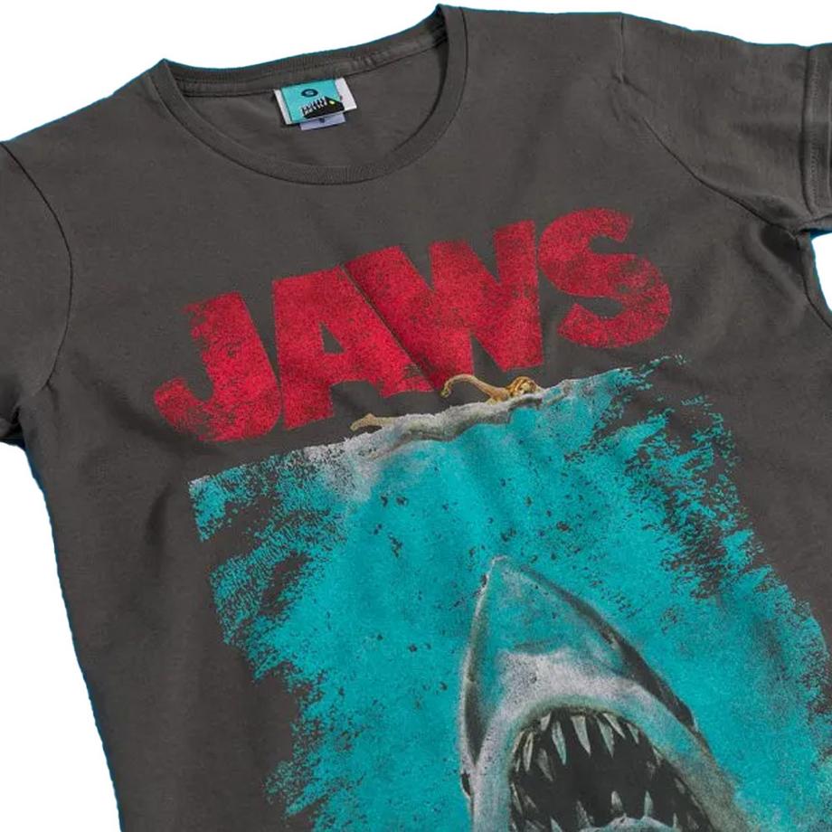 Jaws T-Shirt Imprimé avec Effet Usé et Coupe Ajustée  