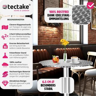 Tectake Tavolo da bistrot in alluminio Ø 60 cm, pieghevole e regolabile in altezza  
