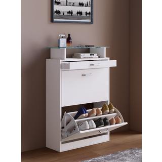 VCM Holz Schuhschrank | Maße: H. 91 x B. 59 x T. 22 cm | 2 Klappen | schmale Schublade | praktische Ablage - Sipos M  