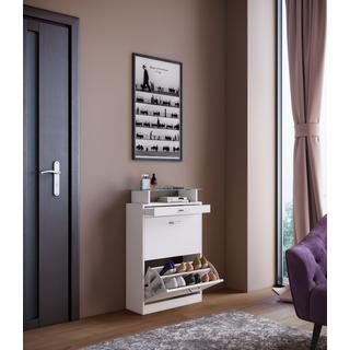 VCM Holz Schuhschrank | Maße: H. 91 x B. 59 x T. 22 cm | 2 Klappen | schmale Schublade | praktische Ablage - Sipos M  