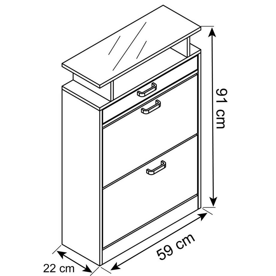 VCM Holz Schuhschrank | Maße: H. 91 x B. 59 x T. 22 cm | 2 Klappen | schmale Schublade | praktische Ablage - Sipos M  